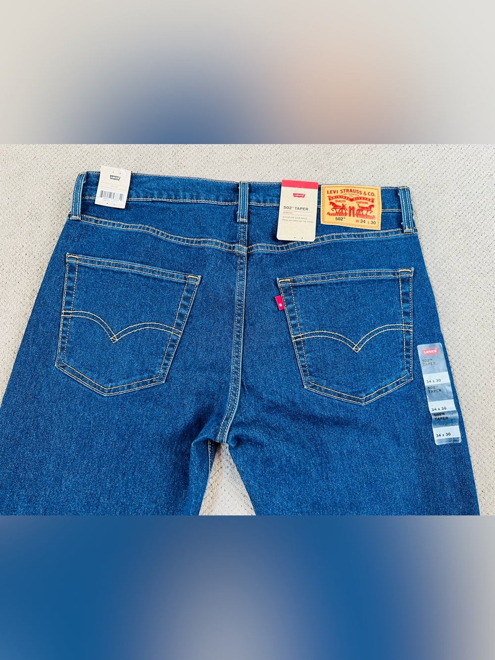 Levi’s 502 Men’s 34x30 Regular Fit Mid Rise Taper Leg Dark Wash Denim Jeans NWT - Picture 5 of 15